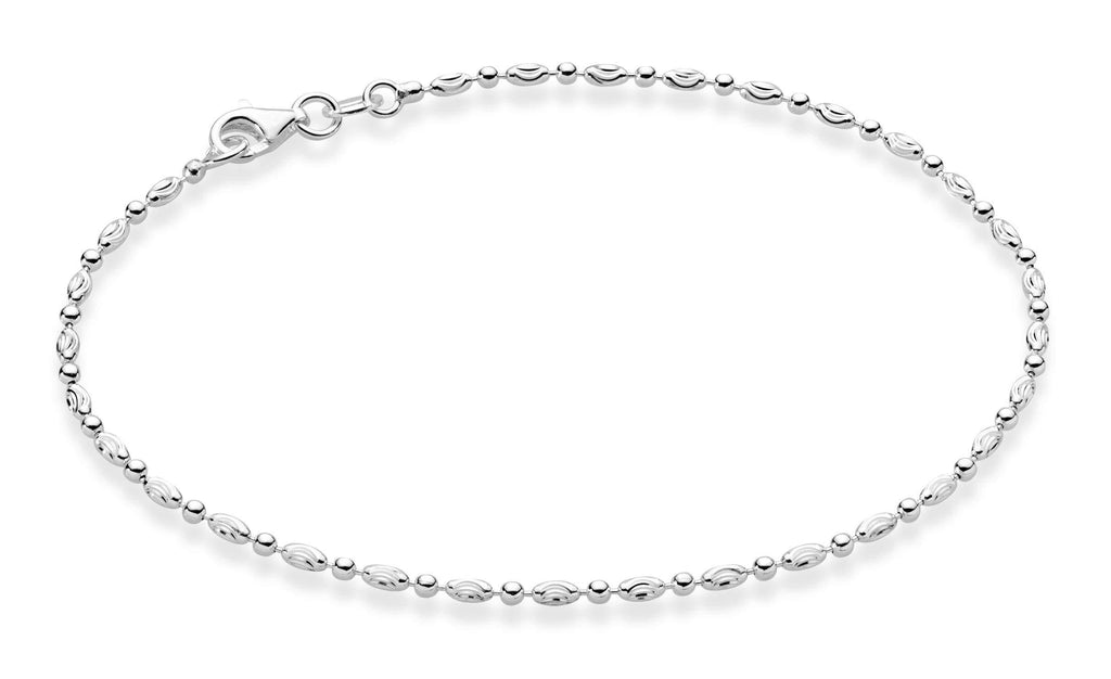 [Australia] - Miabella 925 Sterling Silver Diamond-Cut Oval and Round Bead Ball Chain Anklet Ankle Bracelet for Women Teen Girls, 9, 10 Inch Made in Italy 10.0 Inches 