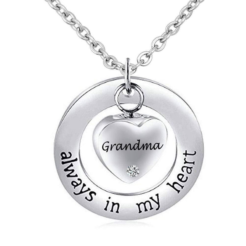 [Australia] - Cool Jewelry Stainless Steel Mom & Dad Always in My Heart Circle Heart Pendant Urn Necklace for Ashes Cremation Memorial Jewelry GRANDMA 