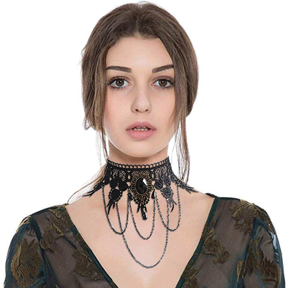 [Australia] - Gothic Black Lace Choker Punk Lolita Victorian Style Vintage Lace Choker for Party Costume Lace Necklace 1 