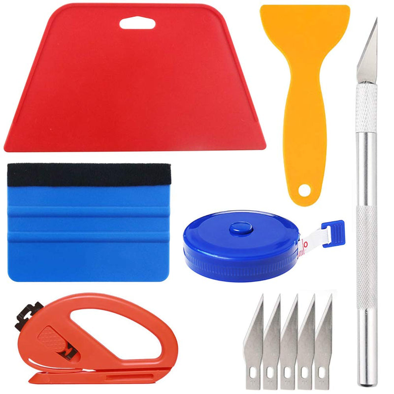 [Australia] - Wallpaper Smoothing Tool Kit Include red Squeegee,Medium-Hardness Squeegee, blue Tape Measure,snitty Vinyl Cutter and Craft Knife with 5 Replacement Blades for Adhesive Contact Paper Application Win Basic kit 