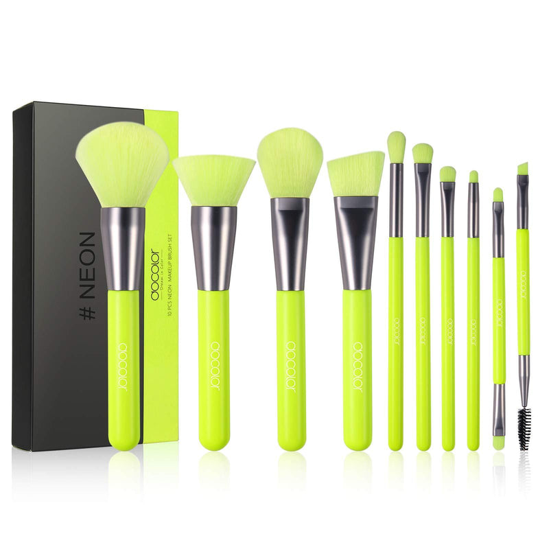 [Australia] - Docolor Makeup Brushes 10 Pcs Premium Synthetic Kabuki Foundation Brush Blending Face Powder Blush Concealers Eye Shadows Makeup Brush Set, Neon Green 