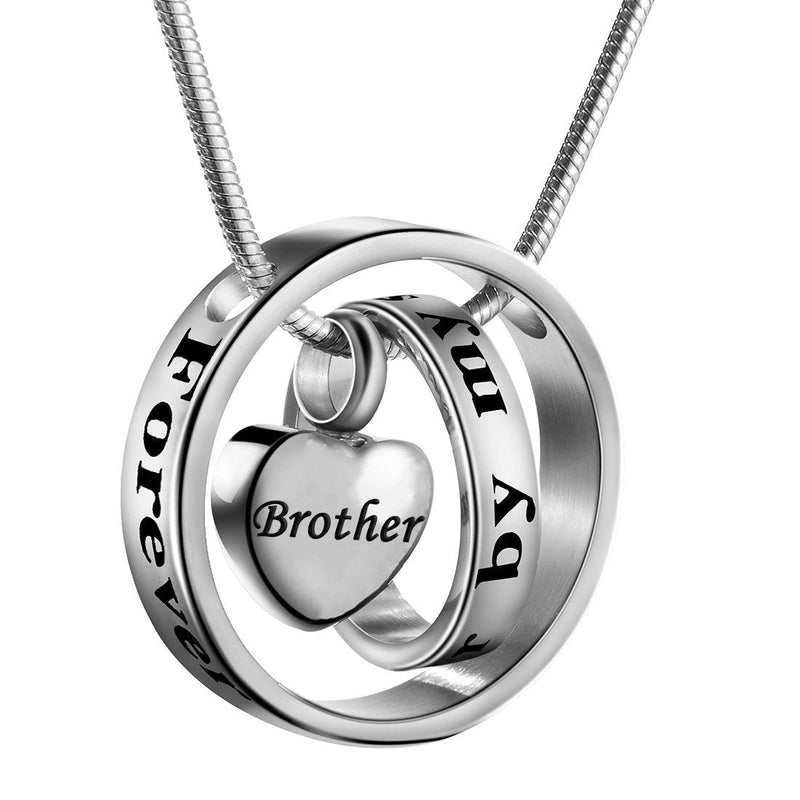 [Australia] - Double Ring Cremation Urn Ashes Necklace No Longer by My Side,Forever in My Heart Carved Locket Waterproof Memorial Pendant Brother 