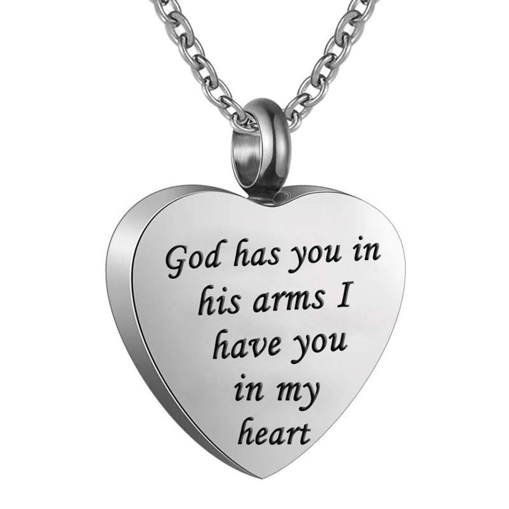 [Australia] - Heart Cremation Urn Ashes Necklace, God has you in his arms I have you in my heart,Stainless steel memorial pendant Waterproof memorial pendant 