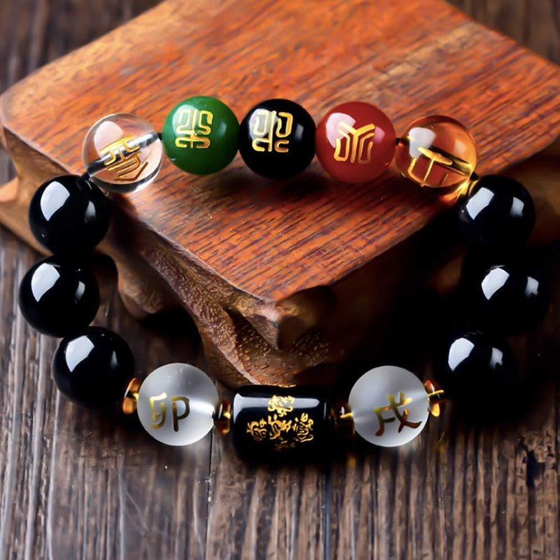 [Australia] - SMART DK Feng Shui Obsidian Five-Element Wealth Porsperity Bracelet, Attract Wealth and Good Luck, Deluxe Gift Box Included 12mm black 