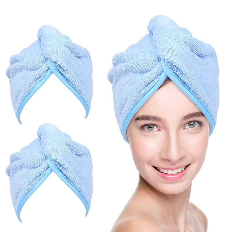 [Australia] - YoulerTex Microfiber Hair Towel Wrap for Women, 2 Pack 10 inch X 26 inch, Super Absorbent Quick Dry Hair Turban for Drying Curly, Long & Thick Hair (Blue) … Blue 