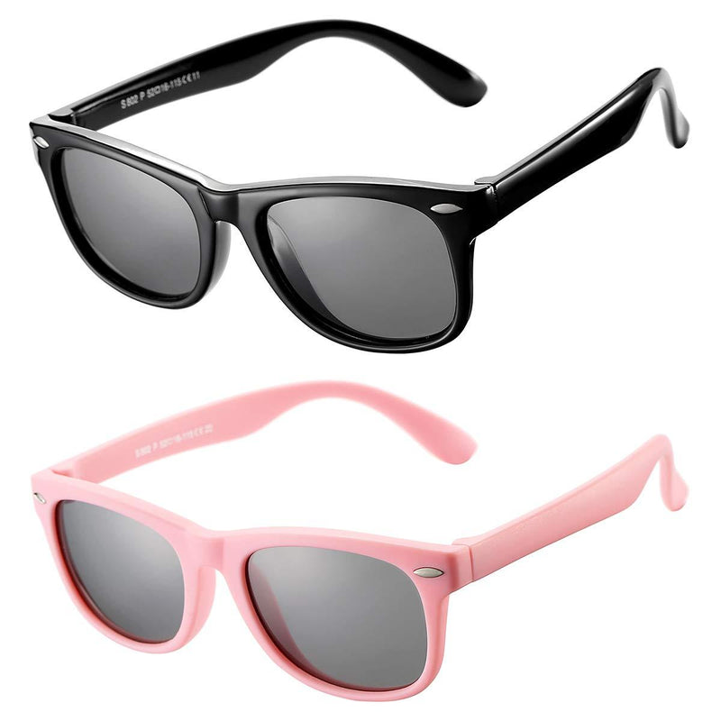 [Australia] - AZORB Kids Polarized Sunglasses TPEE Rubber Flexible Frame for Boys Girls Age 3-10, 100% UV Protection A1 Black Frame + All Pink Set 45 Millimeters 