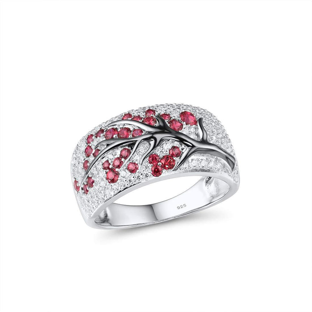 [Australia] - Santuzza 925 Sterling Silver Cherry Tree Ring White Cubic Zirconia Branches Ring Fashion Jewelry for Women (Created Ruby/Green Spinel) Created Ruby 5.5 