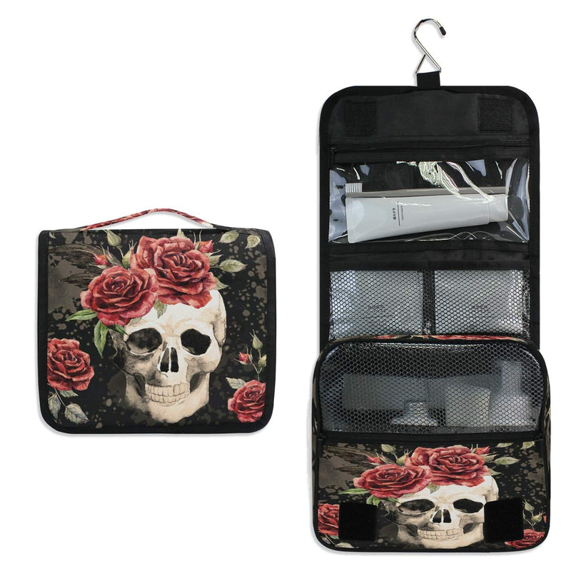 [Australia] - XLING Wash Gargle Bag Vintage Mexico Floral Flower Rose Skull Toiletry Bag Travel Portable Cosmetic Makeup Brush Case with Hanging Hook Organizer for Women Men color5 