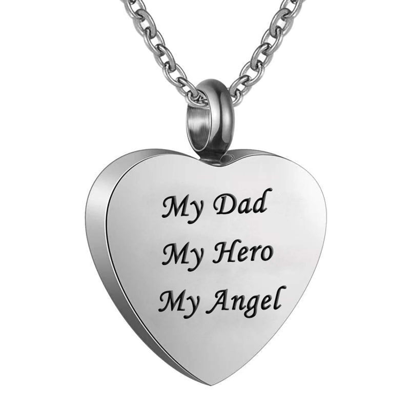 [Australia] - Heart Cremation Urn Ashes Necklace, No longer by my side.but forever in my heart,Stainless steel memorial pendant Waterproof memorial pendant My Dad My Hero My Angle 