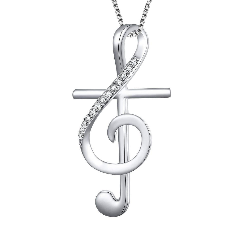 [Australia] - S925 Sterling Silver Musical Note Pendant Necklace, Box Chain 18 inches 02_Musical Note Cross 