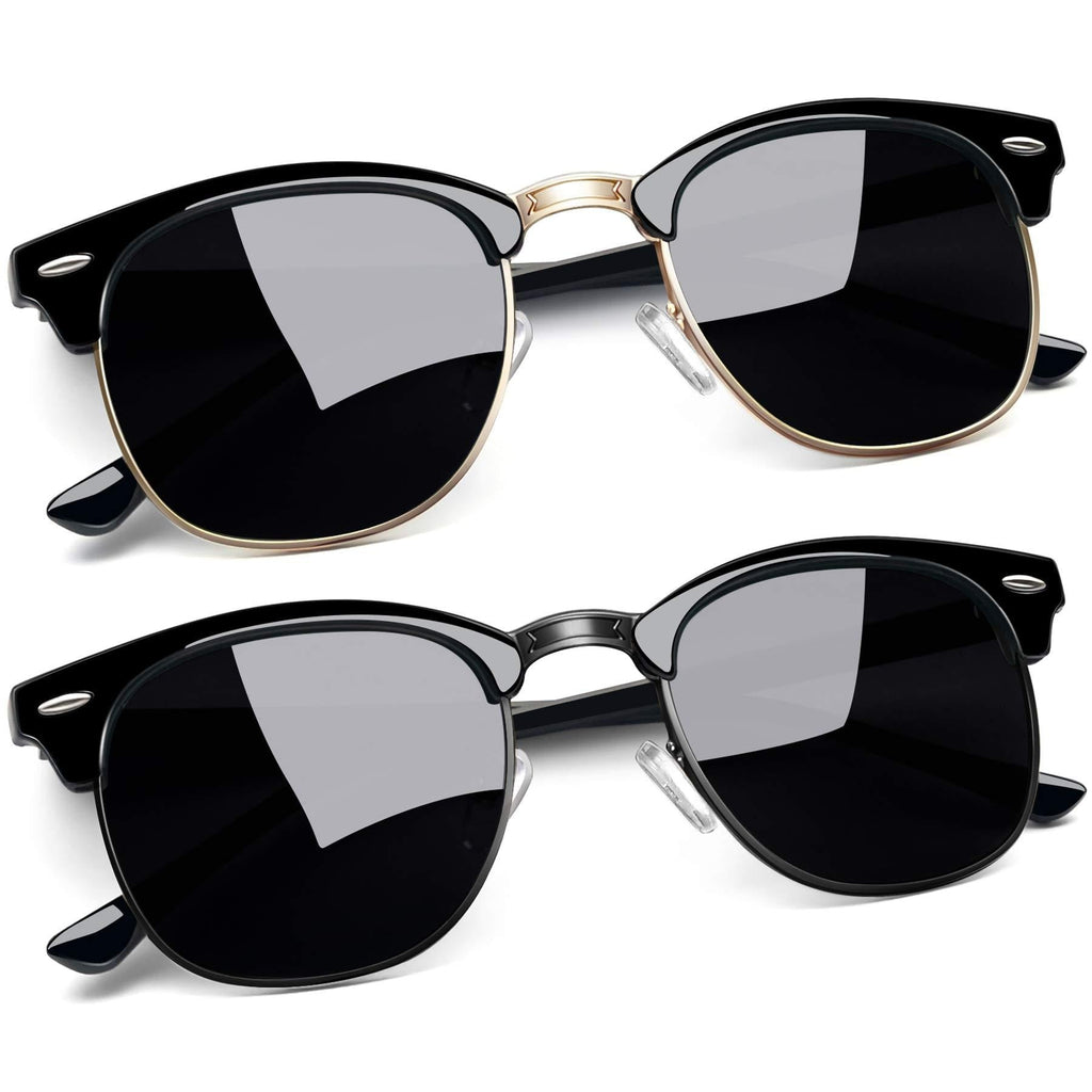[Australia] - Joopin Semi Rimless Polarized Sunglasses Women Men Retro Brand Sun Glasses 2 Pack (Brilliant Black+all Black) as the pictures 