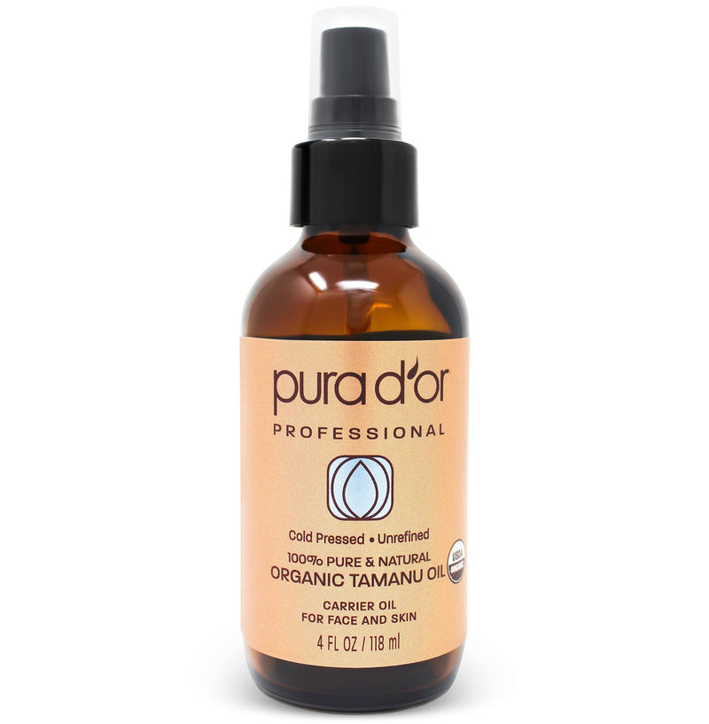 [Australia] - PURA D’OR Tamanu Oil (4oz / 118mL) USDA Organic Certified 100% Pure Natural Hexane Free Premium Grade Moisturizer - Helps Reduce Appearance of Scars from Psoriasis, Eczema & Acne (Packaging may vary) 