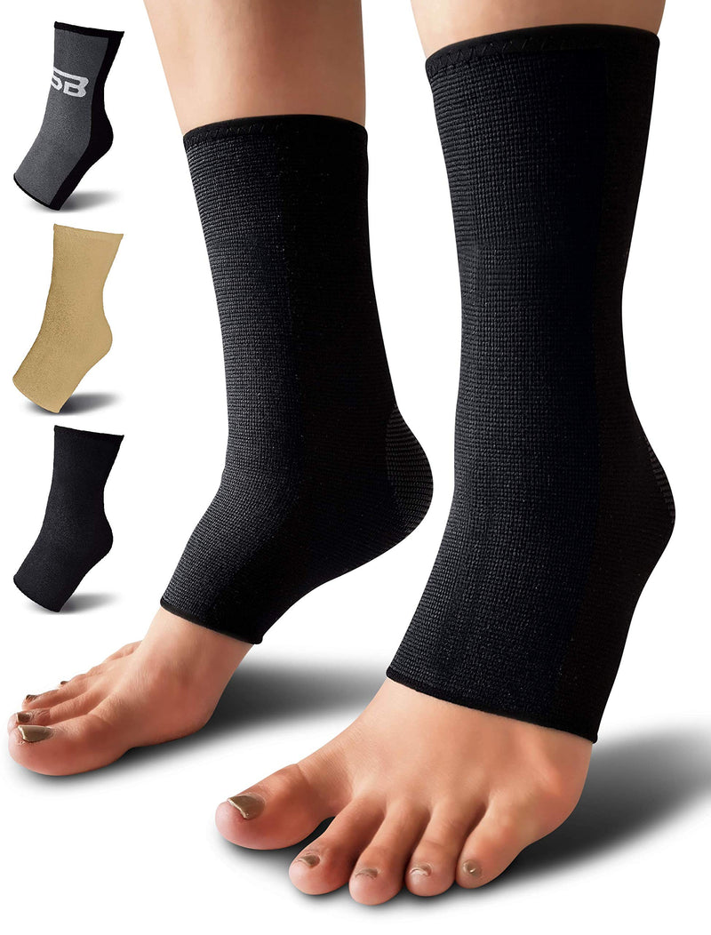 [Australia] - SB SOX Compression Ankle Brace (Pair) – Great Ankle Support That Stays in Place – For Sprained Ankle and Achilles Tendon Support – Perfect Ankle Sleeve for Sports, Any Use Solid - Black Medium 