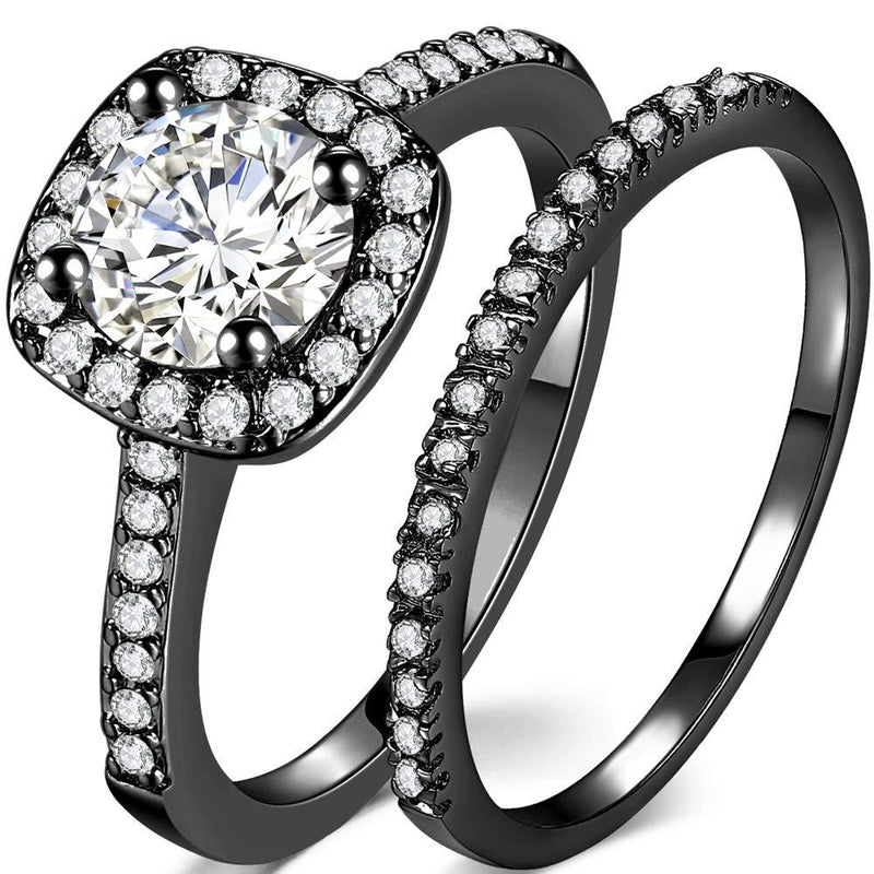 [Australia] - Silver Rose Gold 1.5 Carat Wedding Engagement Eternity Bridal Ring Set Black 4 