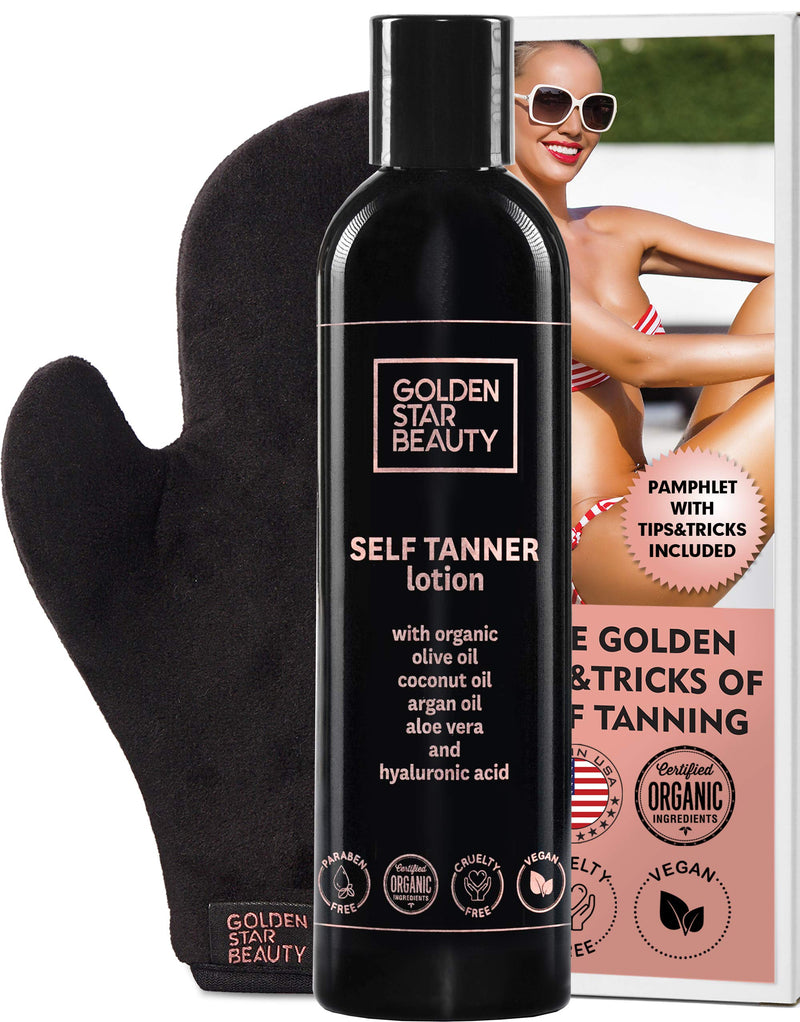 [Australia] - Self Tanner Lotion with Tanning Mitt - Sunless Tanning Lotion with Organic Oils Gradual Body Bronzer for Light or Medium Tan 8.0 fl.oz … 