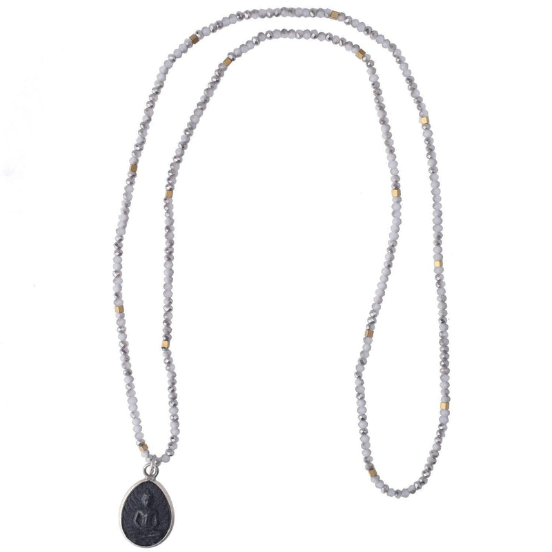 [Australia] - C·QUAN CHI Sakyamuni Buddha Strand Necklace Newest Long Necklaces Lucky Religious Beaded Necklace Jewelry for Women Gifts for Girls Light Grey 