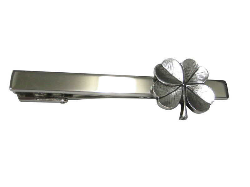 [Australia] - Kiola Designs Silver Toned Textured Lucky Four Leaf Clover Tie Clip 