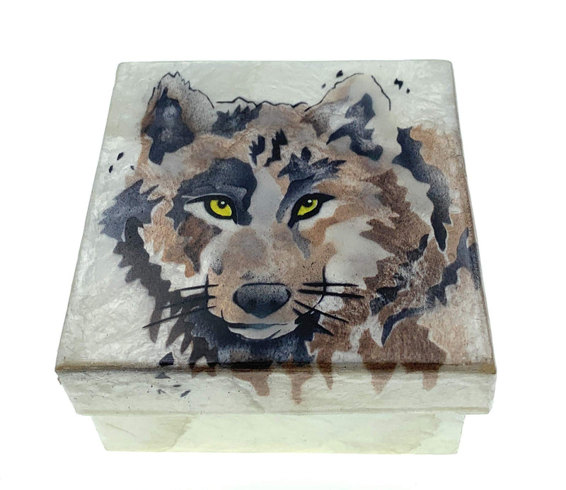 [Australia] - Kubla Crafts Wolf Capiz Shell Keepsake Box, 3 Inches X 3 Inches 