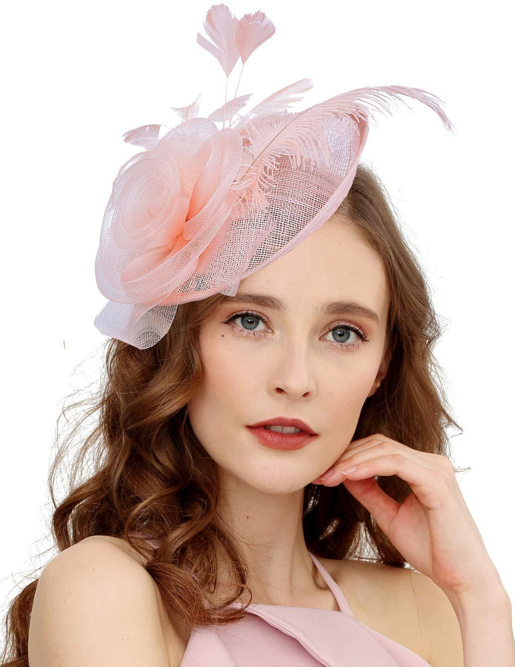 [Australia] - Cizoe Fascinators Hat Sinamay Flower Mesh Feathers on a Headband and a Clip Tea Party Headwear for Girls and Women S2-peach 
