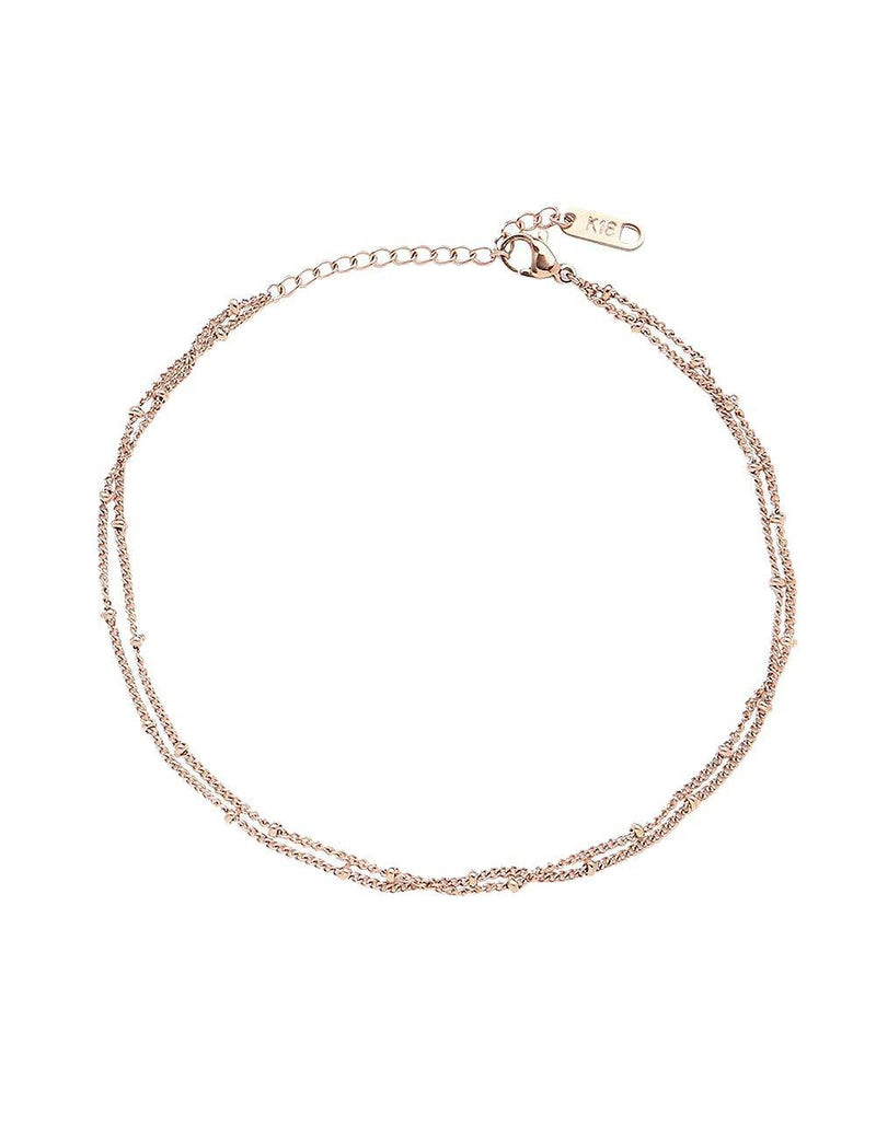 [Australia] - CEYIYA Rose Gold Ankle Bracelets for Women - Adjustable Dainty Layered Chains,Heart Butterfly Anklets 18K Gold Plated Perfect for Teen Girls and Ladies - Fashion Layered Link Foot Jewellery Rose Gold Layered Beads Anklet 