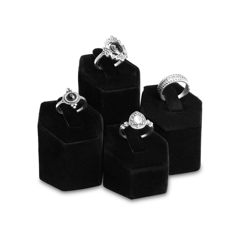 [Australia] - Mooca Jewelry Ring Stand Holder Display Set, Ring Holders for Jewelry Ring Organizer, Storage Jewelry Organizer Jewelry Stand Pedestals Display 4 Pcs Set, Black Velvet 