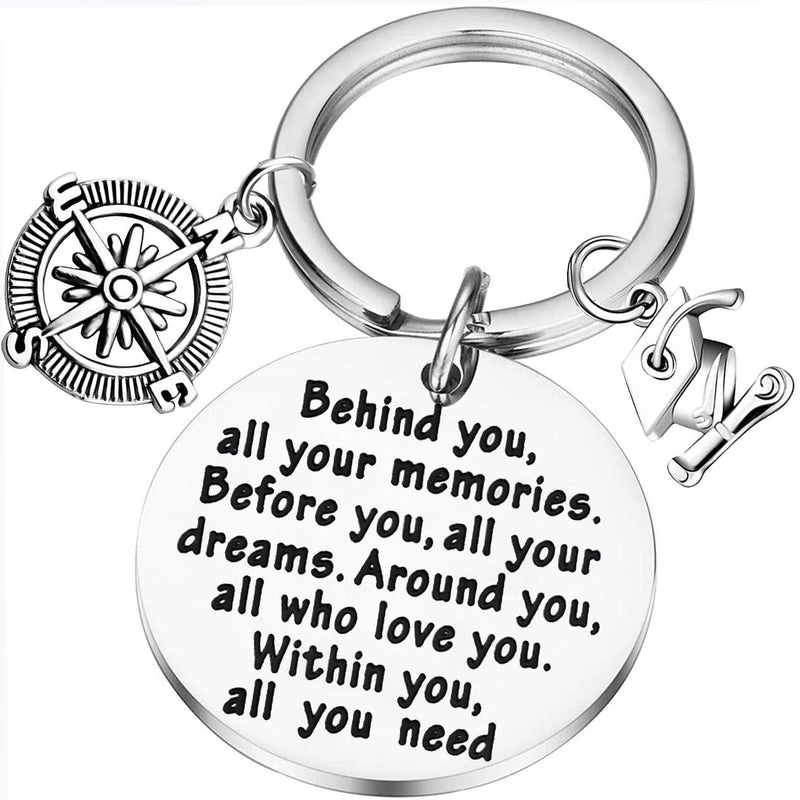 [Australia] - LQRI Inspirational Graduation Gift Keychain Behind You All Memories Before You All Your Dream Keyring Compass Grad Cap Jewelry Class of 2020 Graduates Gifts sliver 