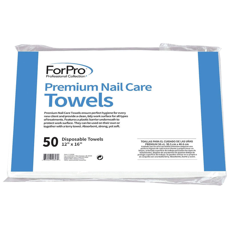 [Australia] - ForPro Premium Nail Care Towels for Manicures and Pedicures, Lint-Free, Disposable Towels with Plastic Lining, 12" x 16", 50-Count 