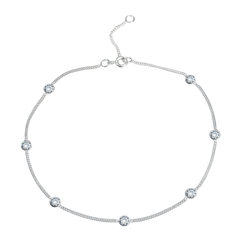 [Australia] - AeraVida Cute Round White Cubic Zirconia .925 Sterling Silver Link Anklet 