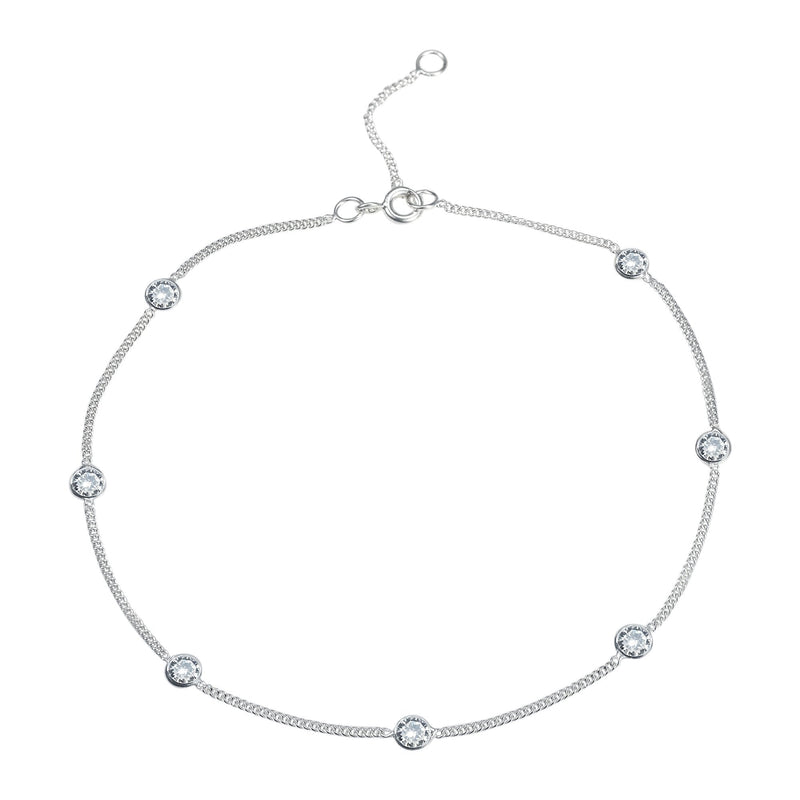[Australia] - AeraVida Cute Round White Cubic Zirconia .925 Sterling Silver Link Anklet 