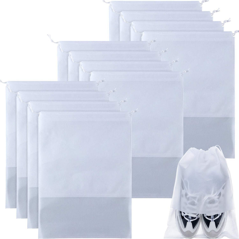 [Australia] - 12 Pieces Travel Shoe Storage Bag Non-Woven Storage Bag Portable Shoes Pouch with Transparent Window for Daily and Travel Use 14.2 x 10.6 inch White 