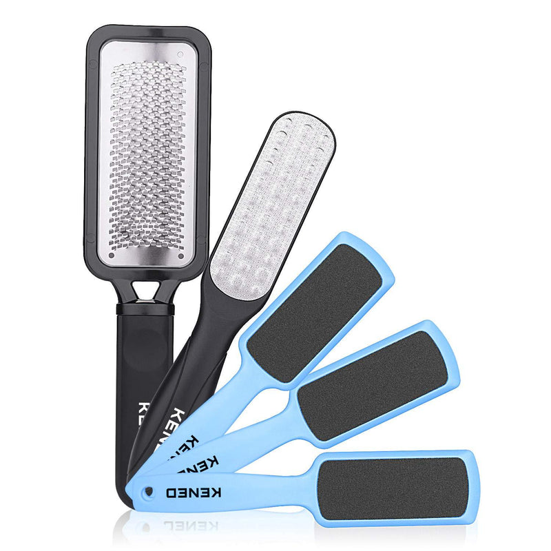 [Australia] - Foot Scrubber Pedicure Tools Rasp - 5 PCS KENED Foot File Callus Remover For Feet To Remove Hard Skin - 2 X Stainless Steel Black, 3 X Plastic Blue Black+Blue 