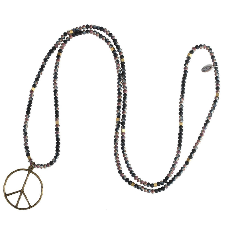 [Australia] - KELITCH Classic Peace Sign Necklace Love Hippie Pendant Frosted Crystal Beaded Necklace Colorful T 
