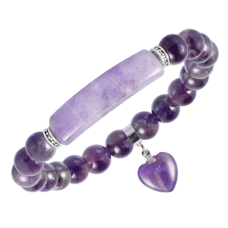 [Australia] - TUMBEELLUWA Healing Stone Bracelets 8mm Beads Chakra Crystal Energy Heart Charm Bracelet Handmade Jewelry for Women #1 amethyst crystal stone 