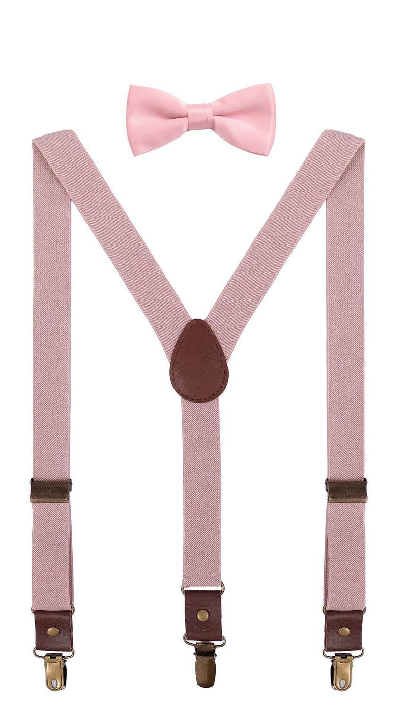 [Australia] - ORSKY Men Boys Suspenders and Bow Tie Adjustable with Copper Clips L: 40" (8-15 yrs) 2_ Blush Pink 