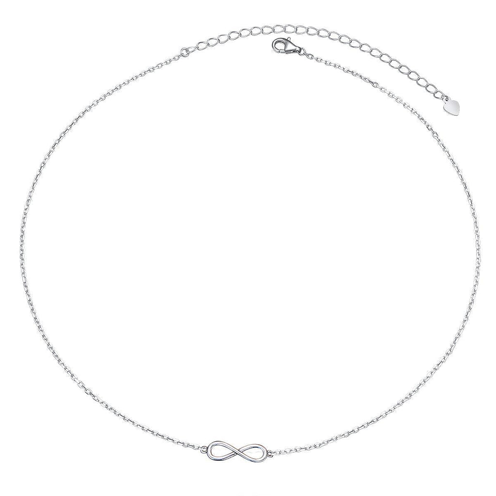 [Australia] - S925 Sterling Silver Choker Short Dainty Necklace Pendant for Women Girl Infinity 