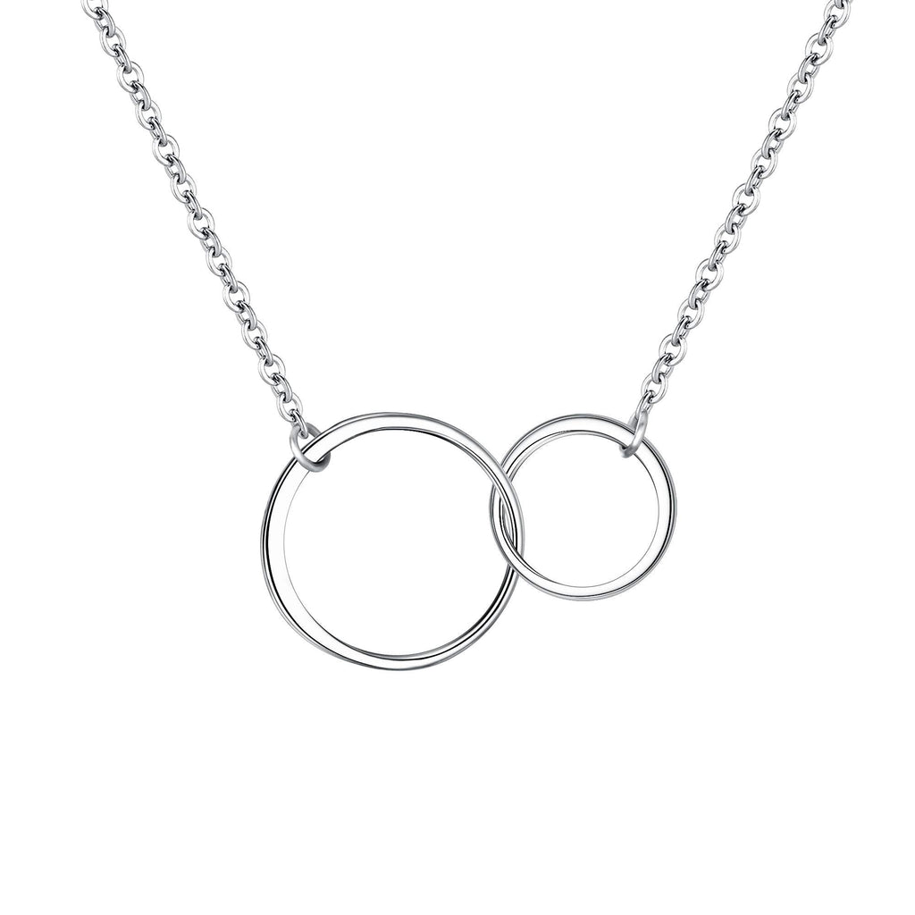 [Australia] - EVER FAITH Double Circles Necklace Sterling Silver Infinity Interlocking Friendship Sister Mother Daughter Necklace 925 Sterling Silver 