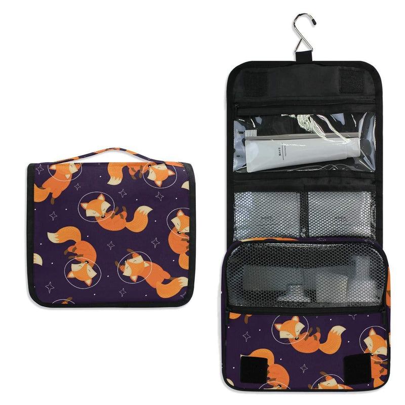 [Australia] - XLING Toiletry Bag Cute Animal Fox Star Pattern Wash Gargle Bag Travel Portable Cosmetic Makeup Brush Case with Hanging Hook Organizer for Women Men color2 
