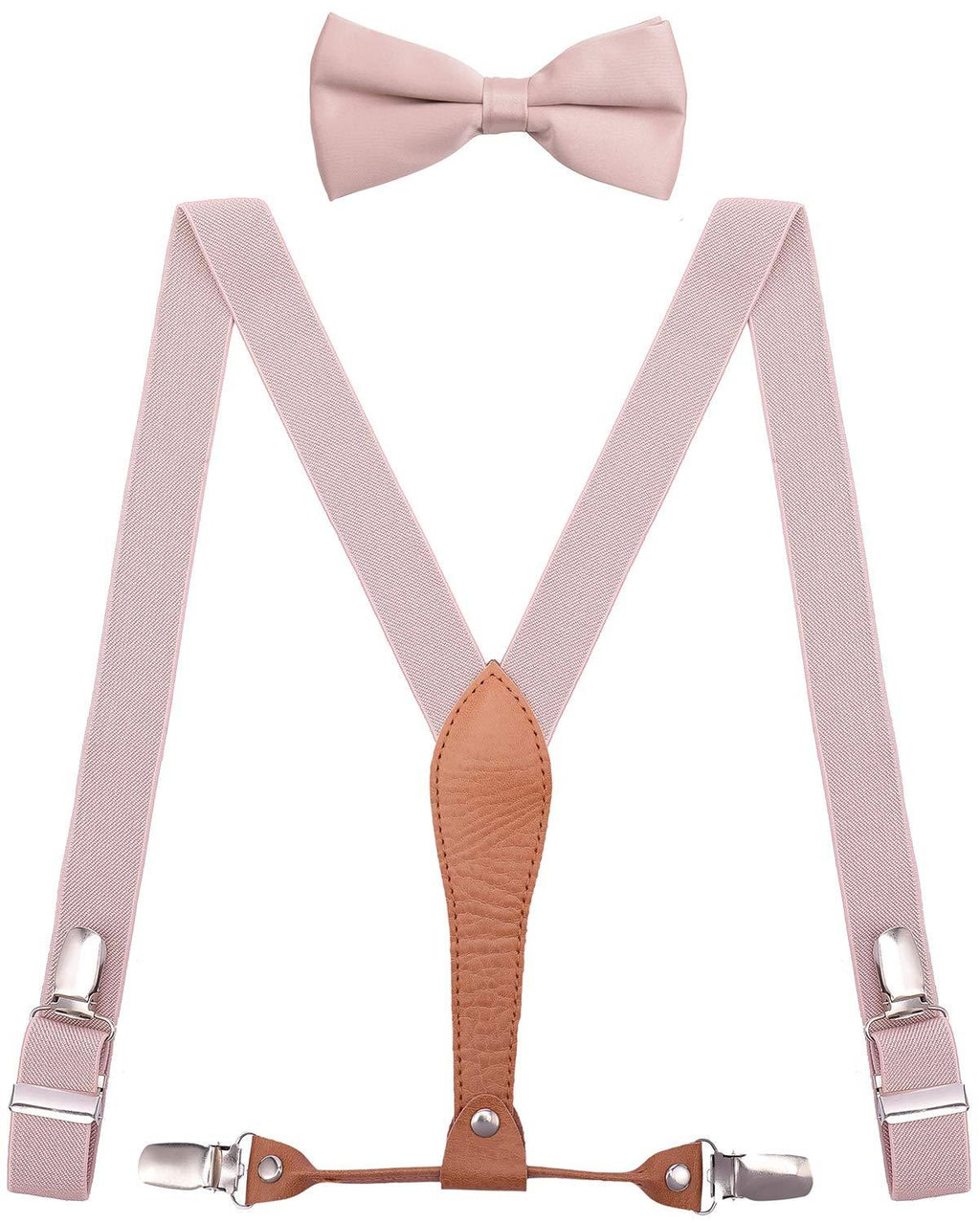 [Australia] - WDSKY Mens Boys Suspenders and Bow Tie Elastic with Leather Y-Back 24" 6 months to 3yrs Blush Pink 