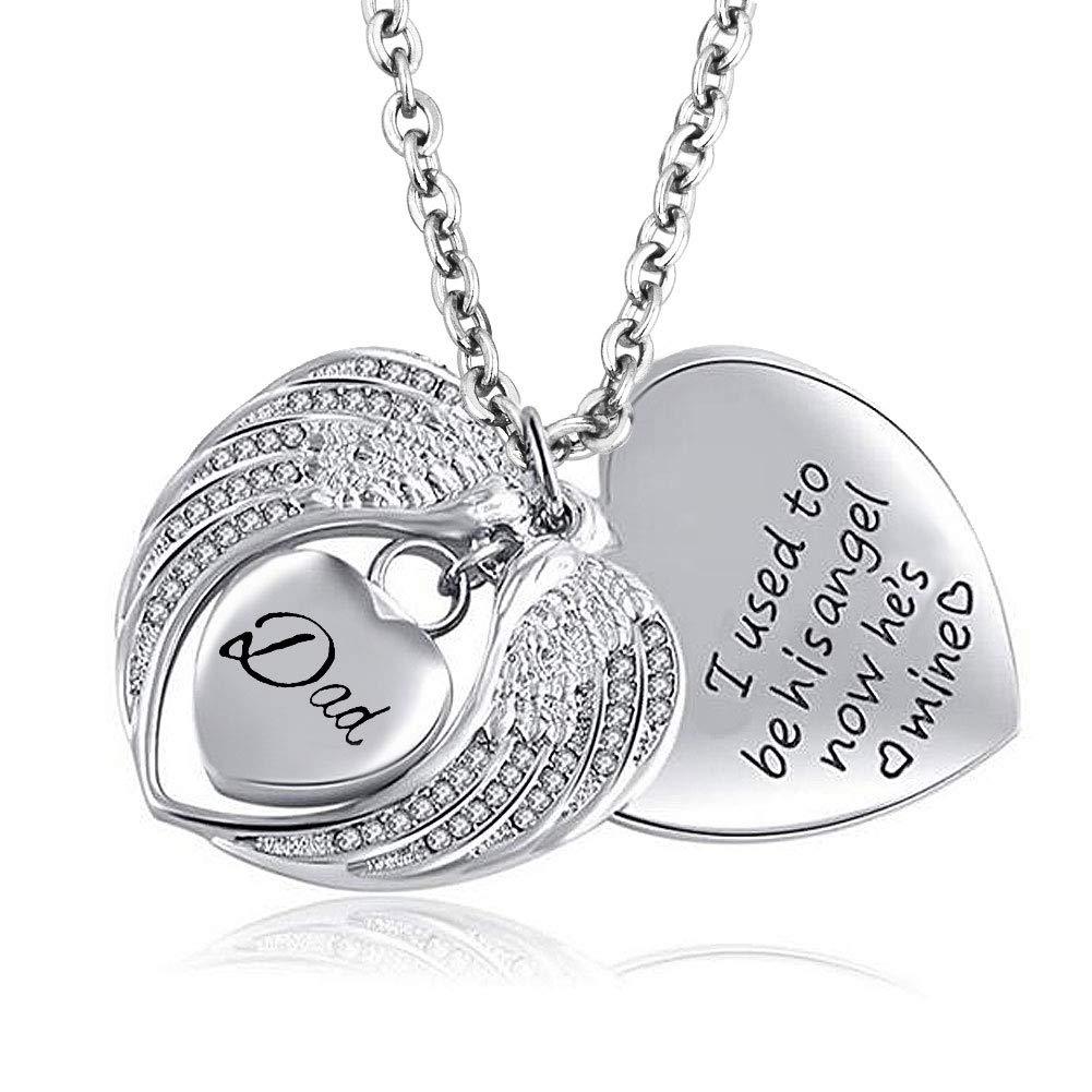 [Australia] - Cool Jewelry Stainless Steel Love Heart Urn Pendant for Ashes Keepsake Angel Wing Cremation Memorial Jewelry DAD 