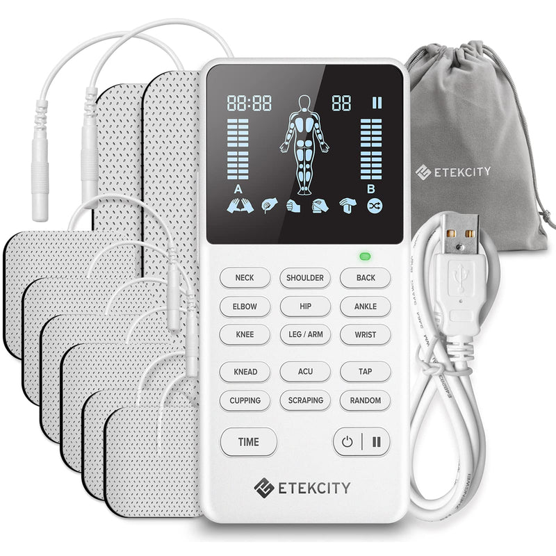 [Australia] - Etekcity TENS Unit Muscle Stimulator Machine Multi-Modes for Pain Relief, FSA HSA Approved Products, FDA Cleared 4 Channels Rechargeable Electric Pulse Massager, 8 Electrode Pads, OTC Electrotherapy 