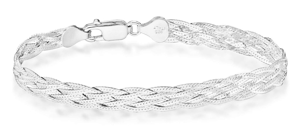 [Australia] - Miabella 925 Sterling Silver Italian 6-Strand Diamond-Cut 7mm Braided Herringbone Chain Bracelet for Women Teen Girls 6.5, 7.25, 8 Inch 925 Italy 6.5 Inches (5.5"-6" wrist size) 