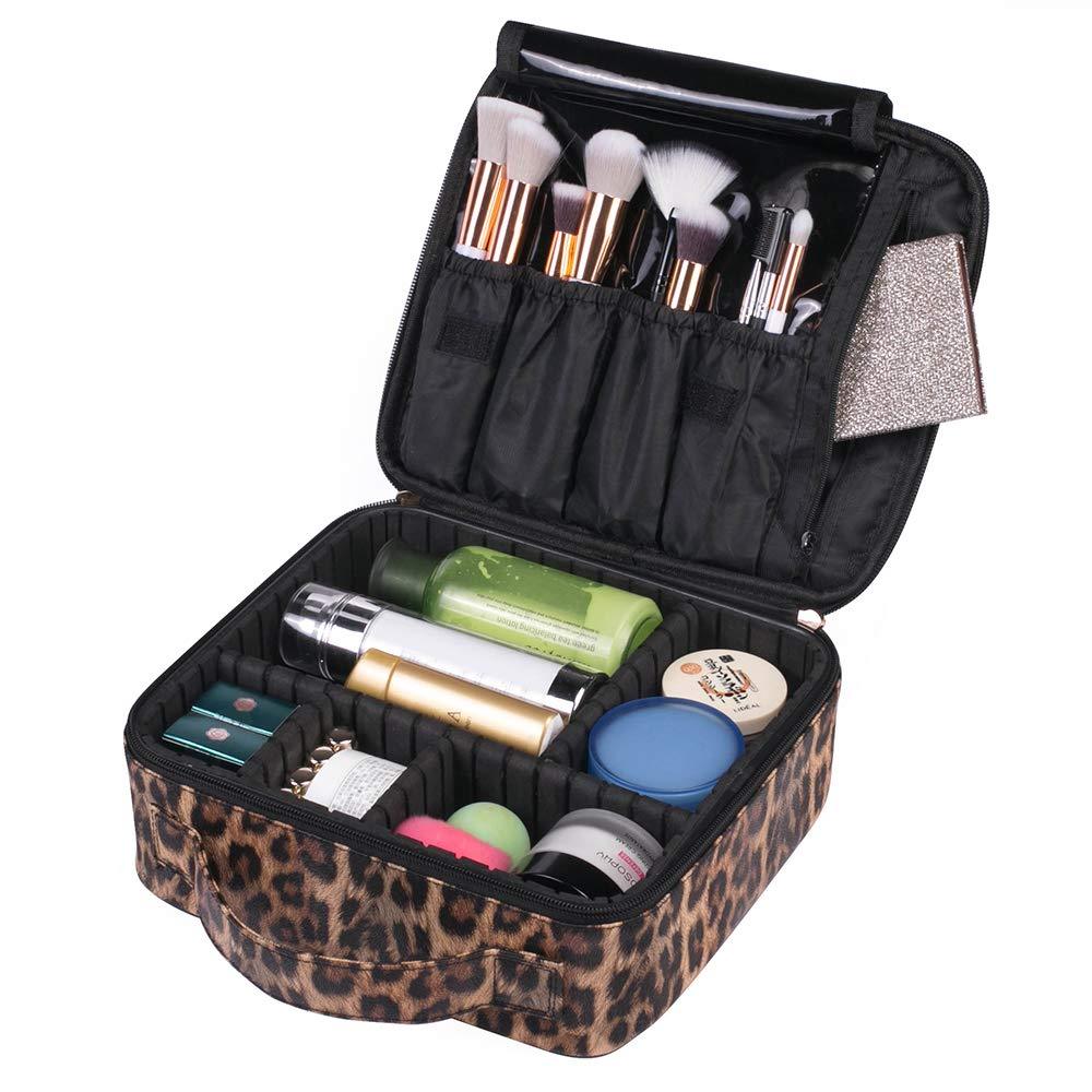 [Australia] - OXYTRA Makeup Bag Leopard Print PU Leather Travel Cosmetic Bag for Women Girls - Cute Large Makeup Case Cosmetic Train Case Organizer with Adjustable Dividers for Cosmetics Make Up Tools 