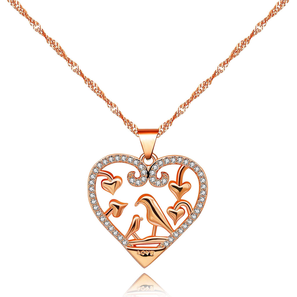 [Australia] - Uloveido Mom and Baby Hummingbird in Love Heart Pendant Necklace, 2 Birds Necklace for Mother Y483 Rose Gold 