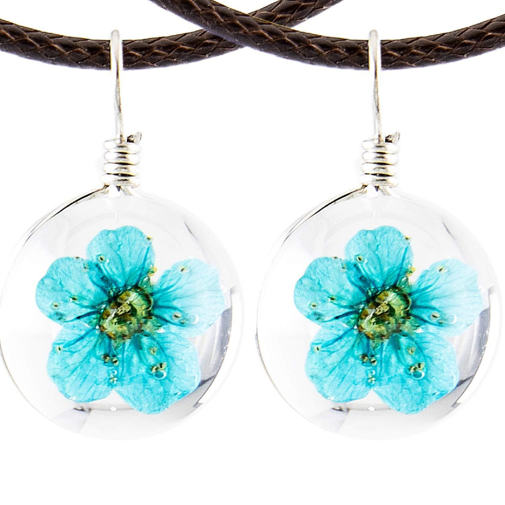 [Australia] - Pavaruni Real Flower Pendant 2 Pack Handmade Glass Necklace Original Gift Pressed Flower Cherry blossoms_Light Blue 