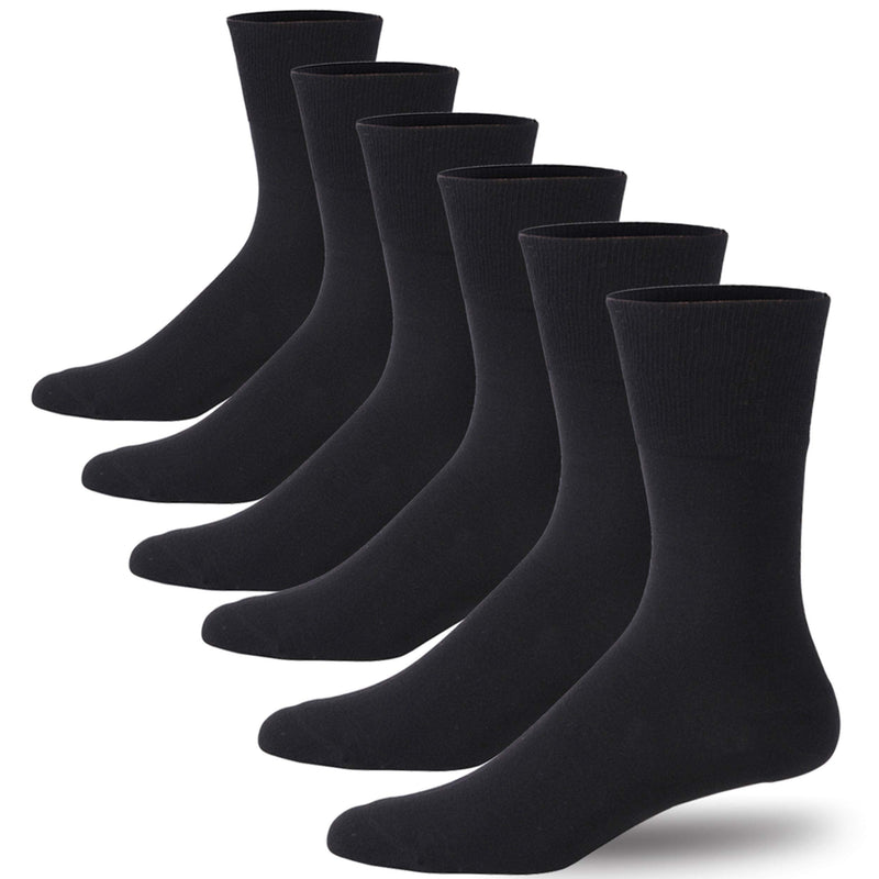 [Australia] - Forcool Non-binding Cushion Crew Cotton Diabetic Socks for Men and Women, M/L/XL, 3/6 Pairs #011#6 Pairs-crew-black Medium 