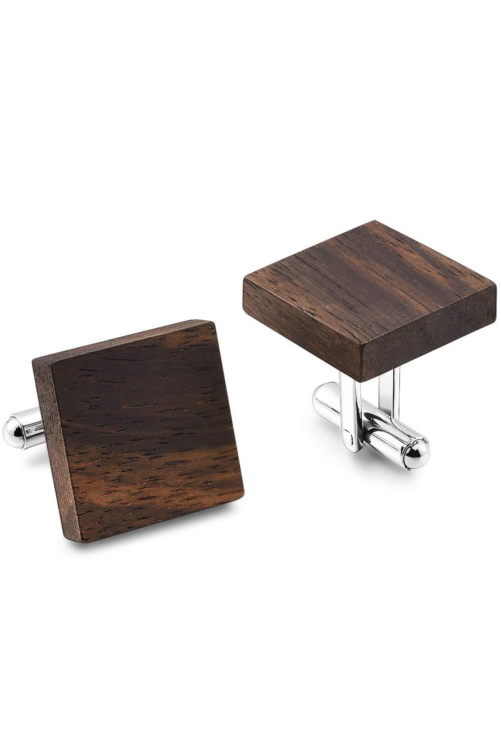 [Australia] - THREE KEYS JEWELRY Mens Koa Wood Cufflinks for Men Ebony Zebra Wood Black Cufflinks Gifts Set for Father Groom Brother of The Bride Wedding Business Dress Shirt Cufflinks Silver Black with Ebony Wood 