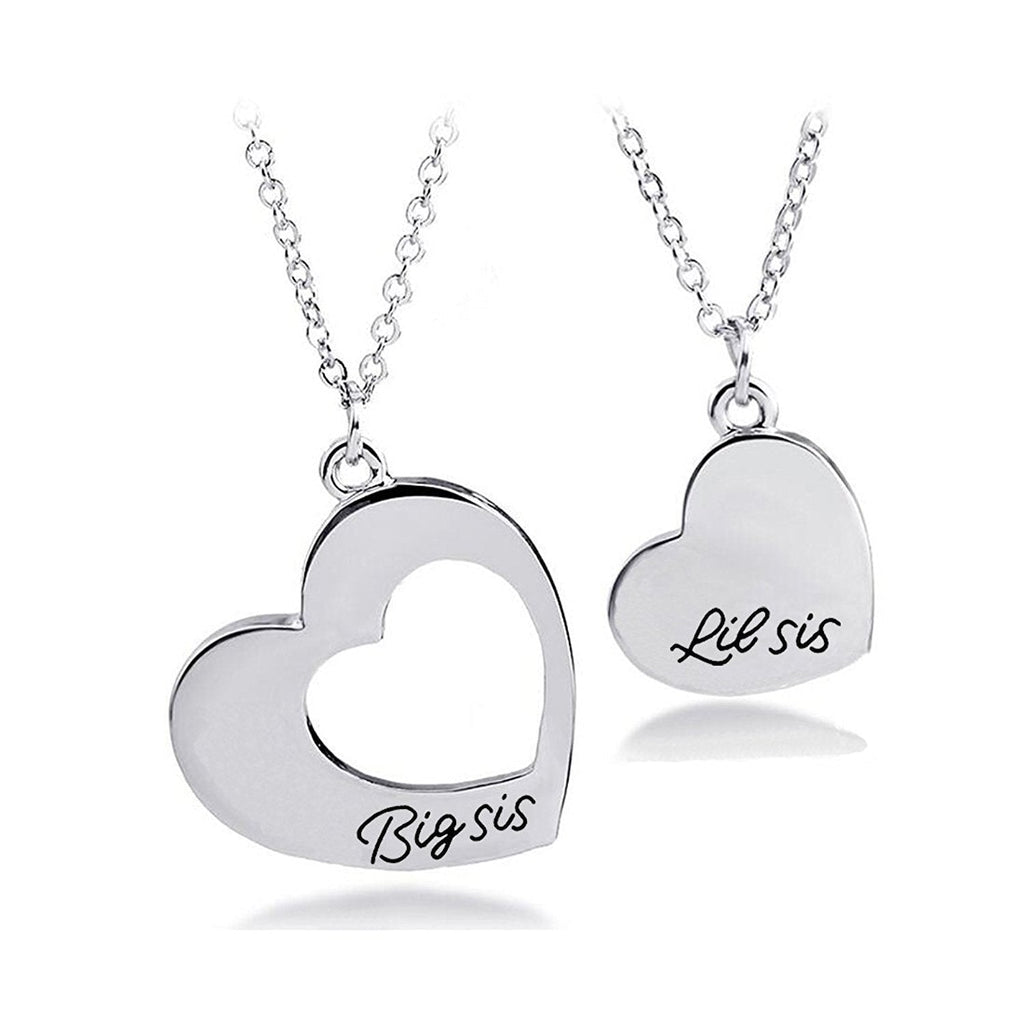 [Australia] - KUIYAI Sister Necklace for 2 Big Sister Little Sister Heart Pendant Necklace 2 sis necklace set silver 