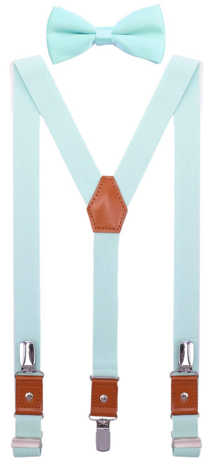 [Australia] - SUNNYTREE Mens Kids Suspenders Bow Tie Set Adjustable Y Back Elastic 24 inches (1 yrs - 3 yrs) 1_aqua 