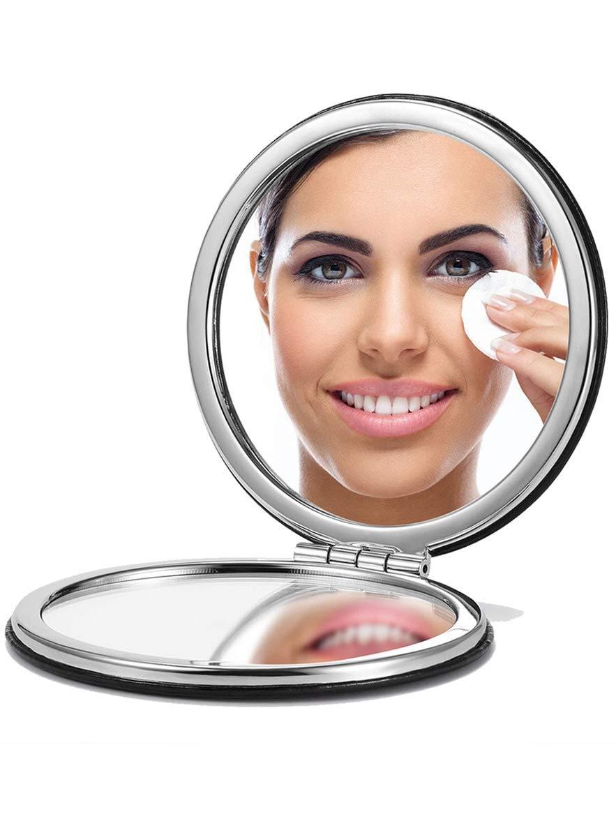 [Australia] - OMIRO Compact Mirror, Round PU 1X/3X Magnification, Ultra-Portable for Purses and Travel, Black 