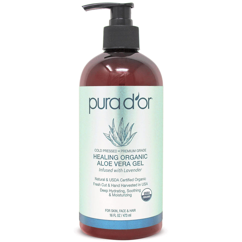 [Australia] - PURA D'OR Organic Aloe Vera Gel Lavender (16oz) All Natural - ZERO Artificial Preservatives - Deeply Hydrating & Moisturizing - Sunburn, Bug Bites, Rashes, Small Cuts, Eczema Relief - For Skin & Hair 16 Fl Oz (Pack of 1) 